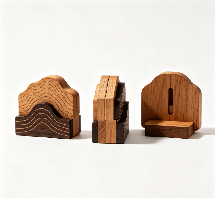 Exclusive Asymmetric Hollow Wooden Tealight Holder, Handmade Solid Wood Candle Decor